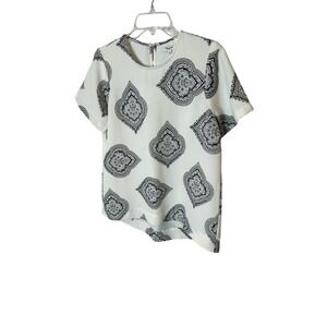 Madewell Women's Black White Paisley Print Short‎ Sleeve Top Size M